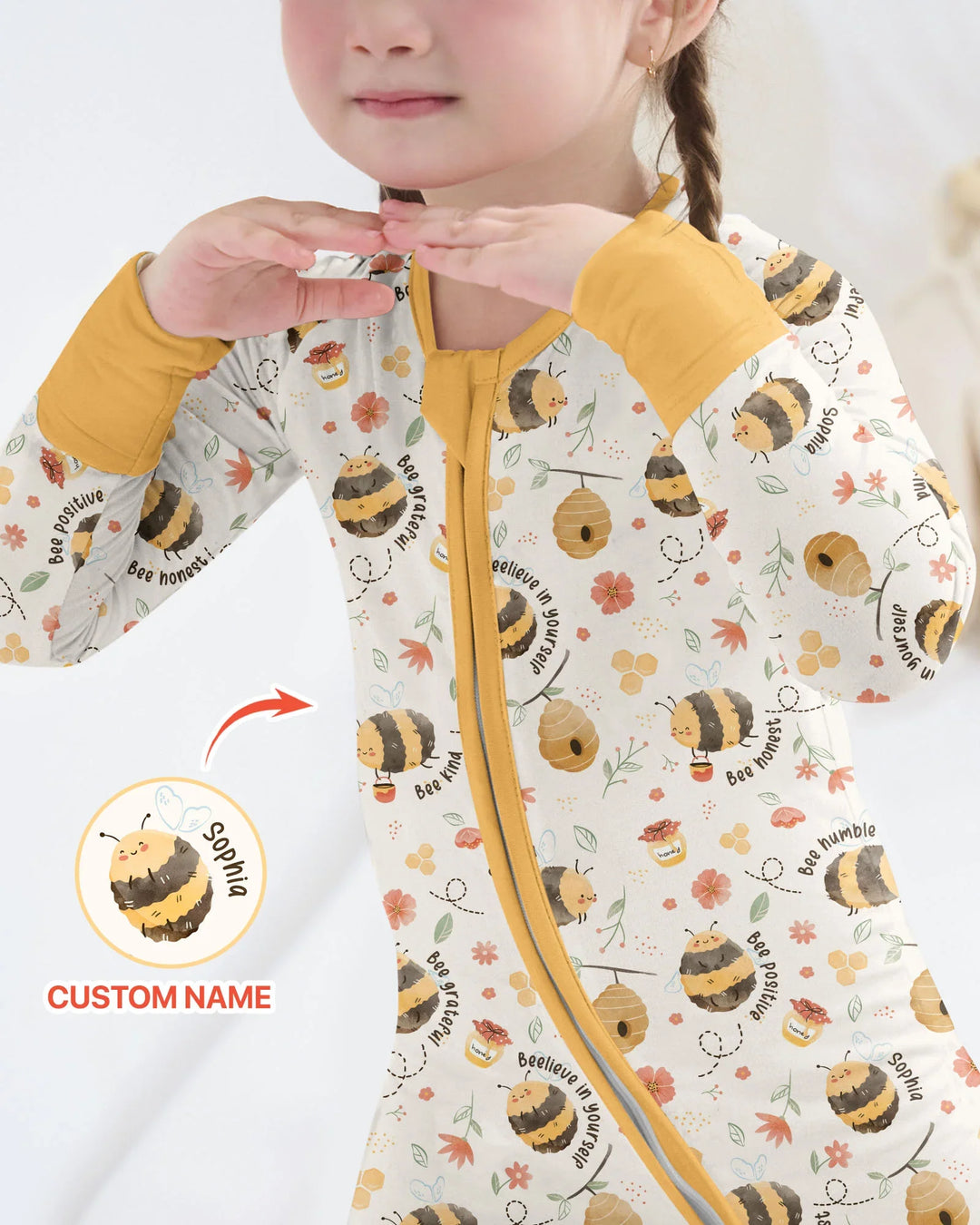 Bee Kind Custom Name Bamboo Convertible Zippy