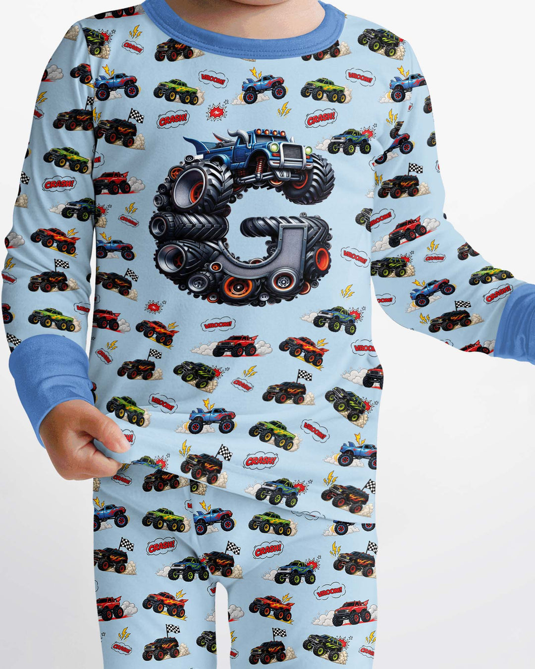 Cute Baby Word Car Bamboo Two Piece Long Sleeve Pajama Set