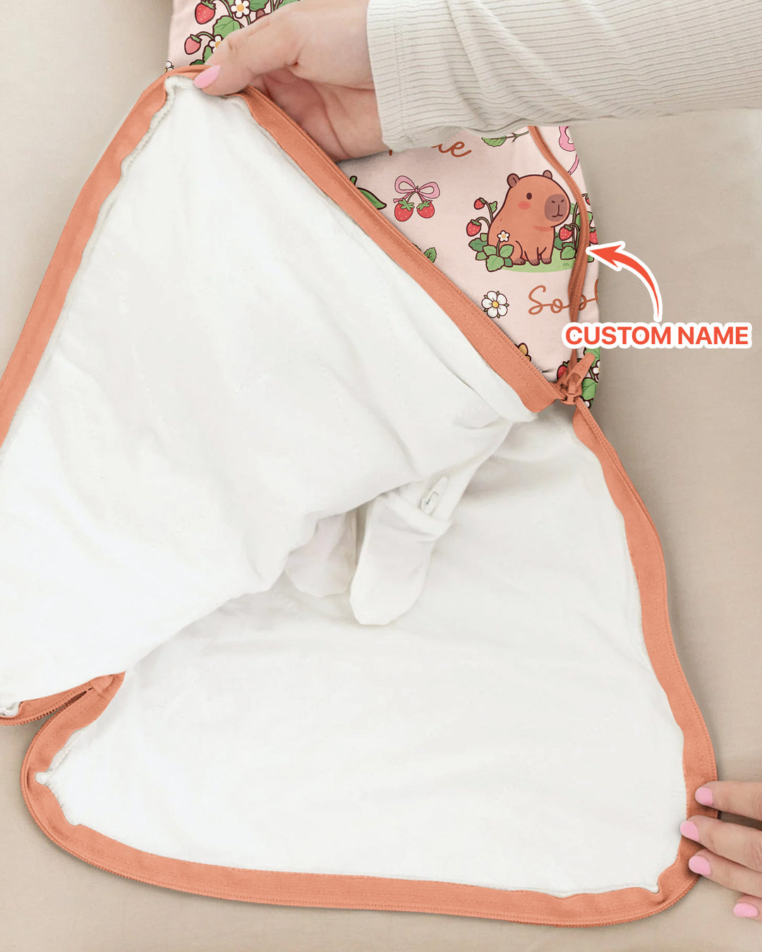Custom Name Capybara Strawberry Bamboo Sleep Bag