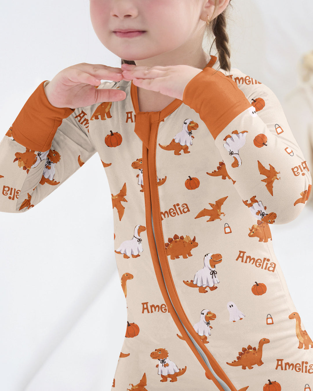 Custom Name Spooky Dinosaur Halloween - Personalized Bamboo Convertible Zippy