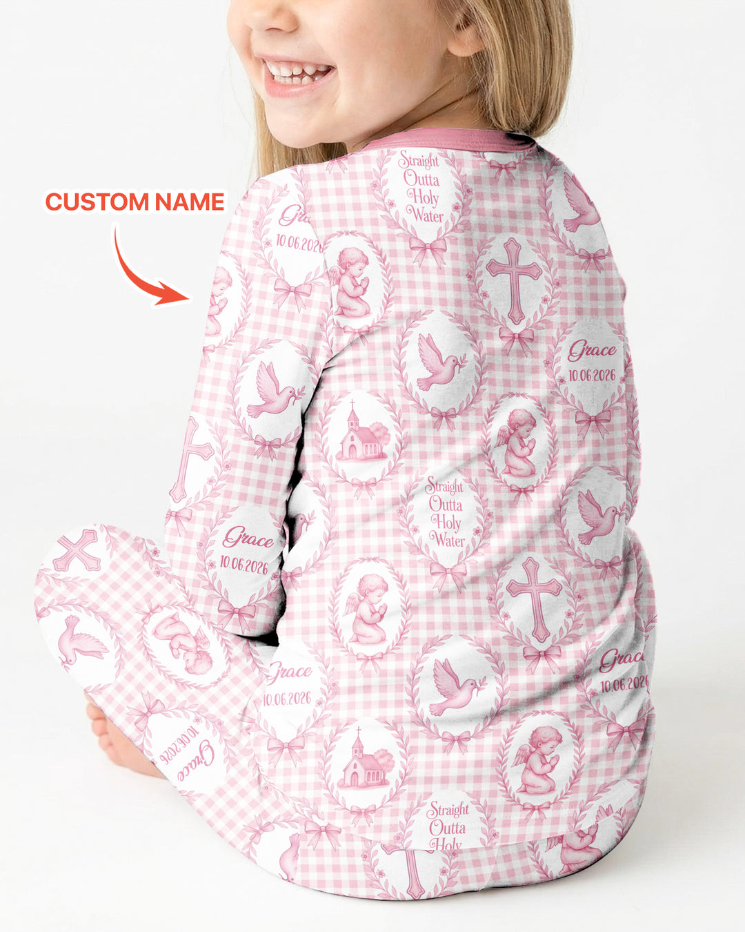 Custom Name Baptism Straight Outta Holy Water Bamboo Two Piece Long Sleeve Pajama Set