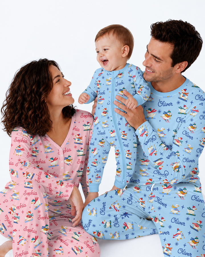 Custom Name Skiing Goose Bamboo Men's Pajama Set