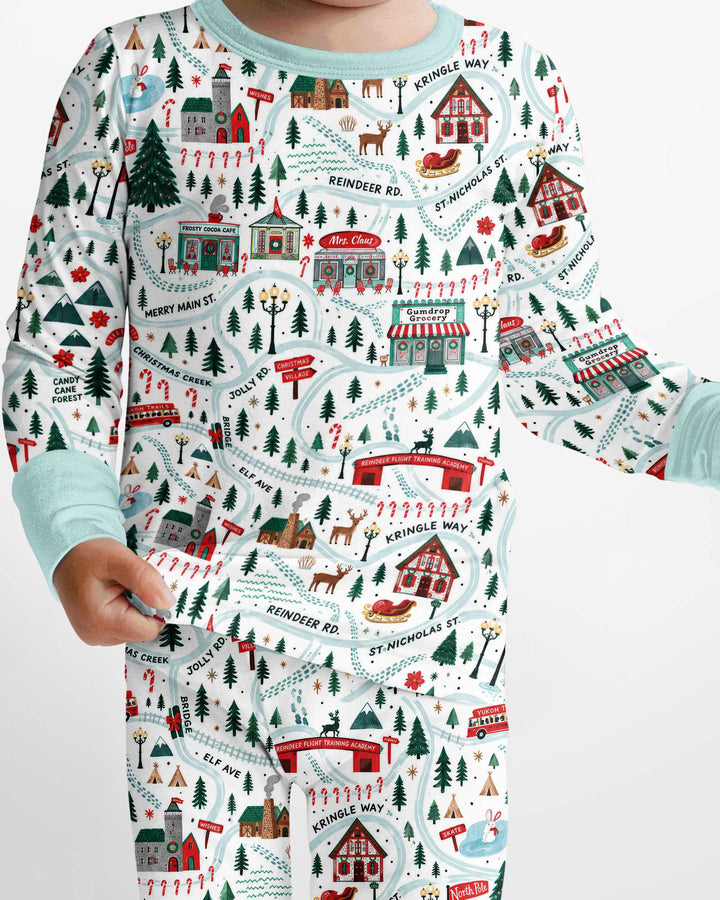 Whimsical North Pole Map Bamboo Two Piece Long Sleeve Pajama Set
