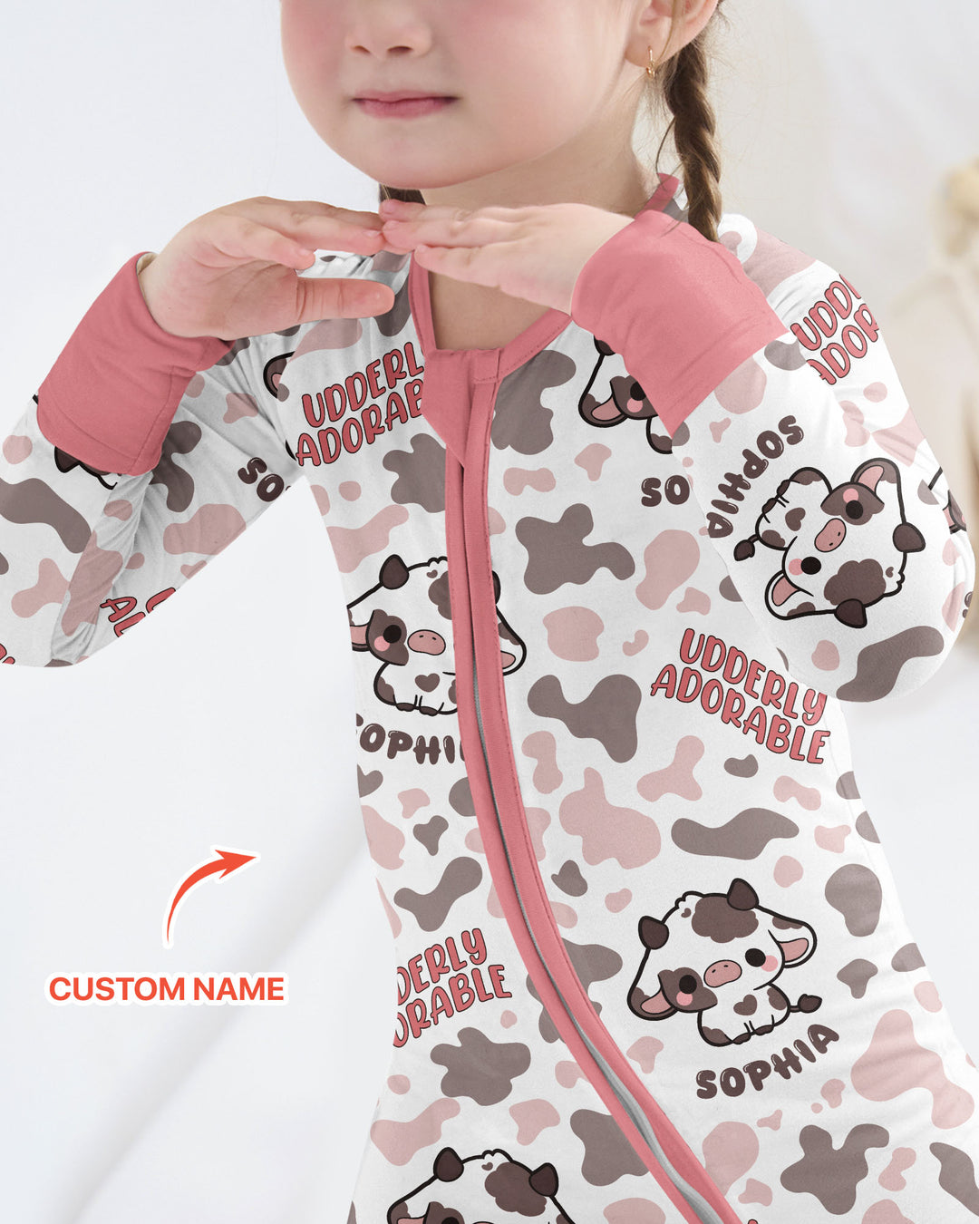 Udderly Adorable Custom Name Bamboo Convertible Zippy