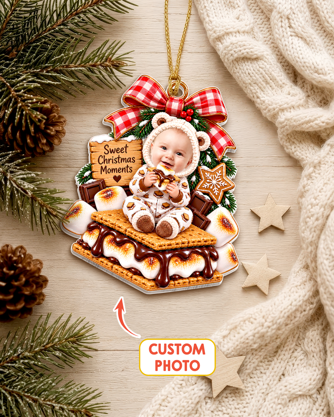 S’more Christmas Love Personalized 1-Side Photo Acrylic Ornament