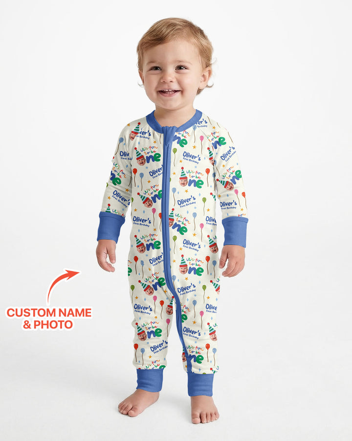 Custom Photo First Birthday Fun Bamboo Convertible Zippy