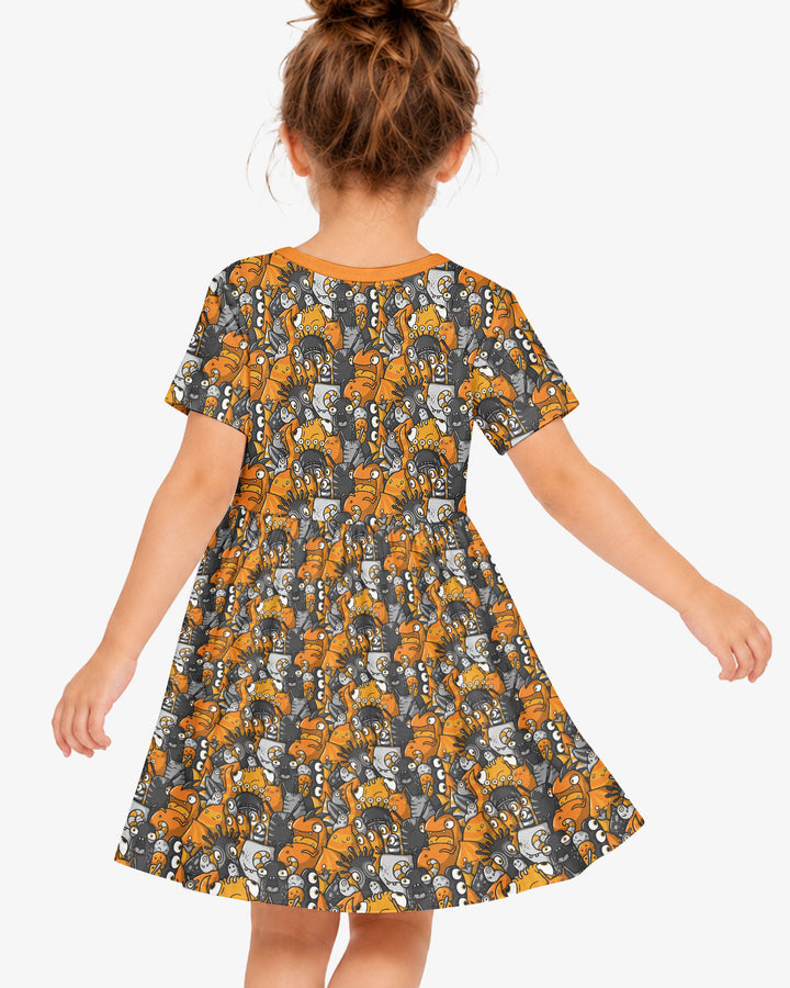 Colorful Doodle Monster Friends Bamboo Twirl Dress