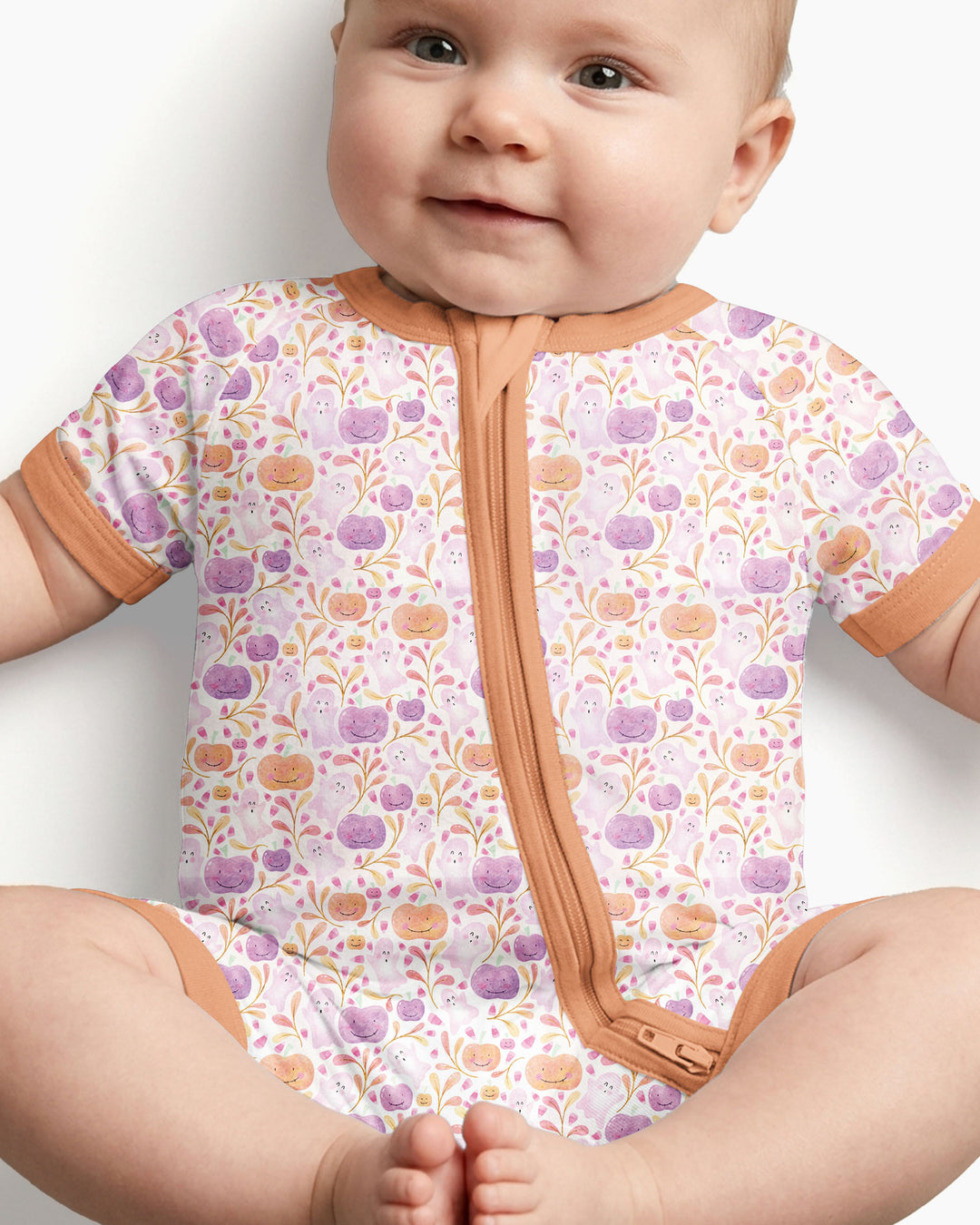 Pastel Pumpkins and Ghosts Bamboo Shorty Zippy