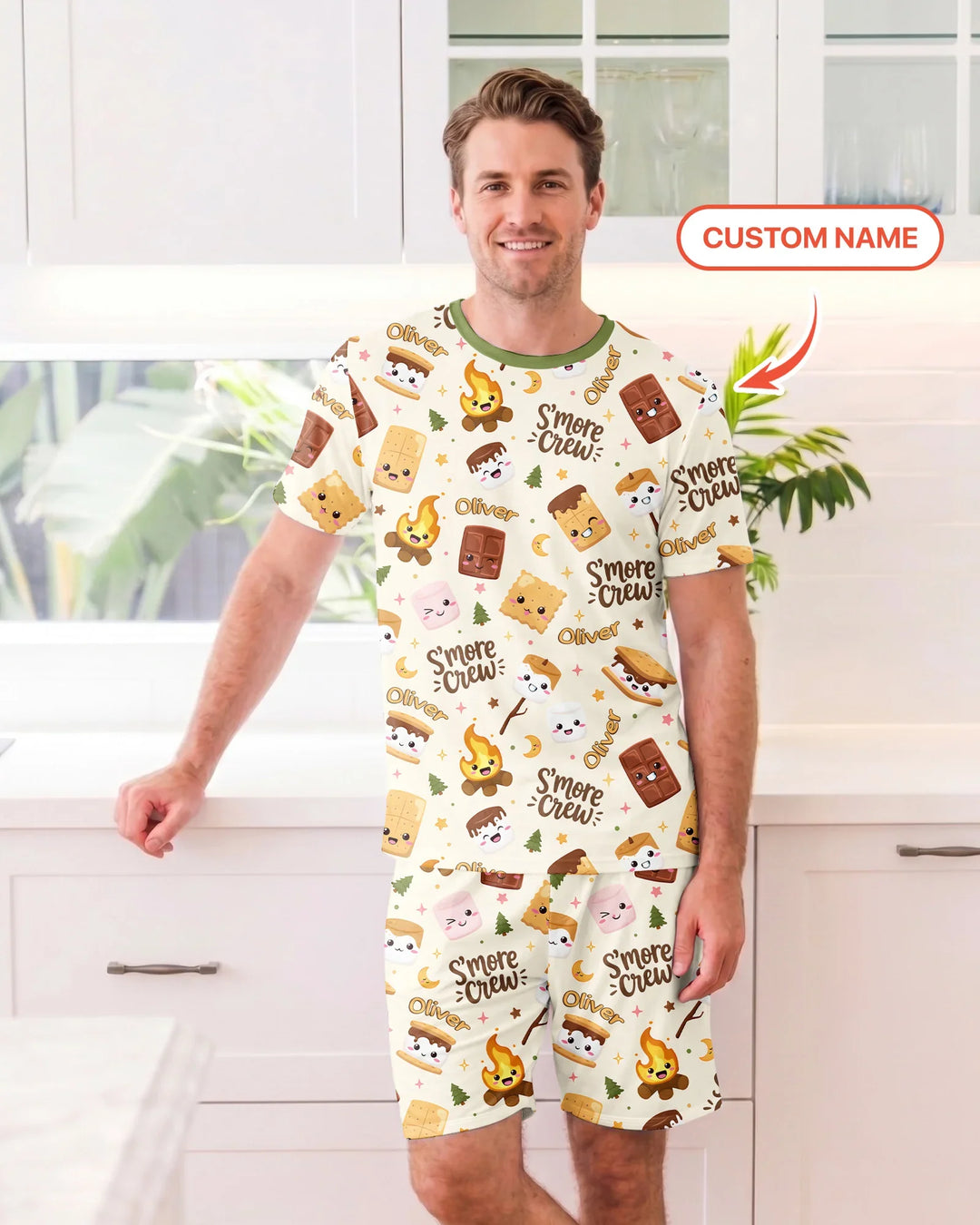 Custom Name Kawaii S'more Crew Family Matching Bamboo Men Short Sleeve Short Pajama Set
