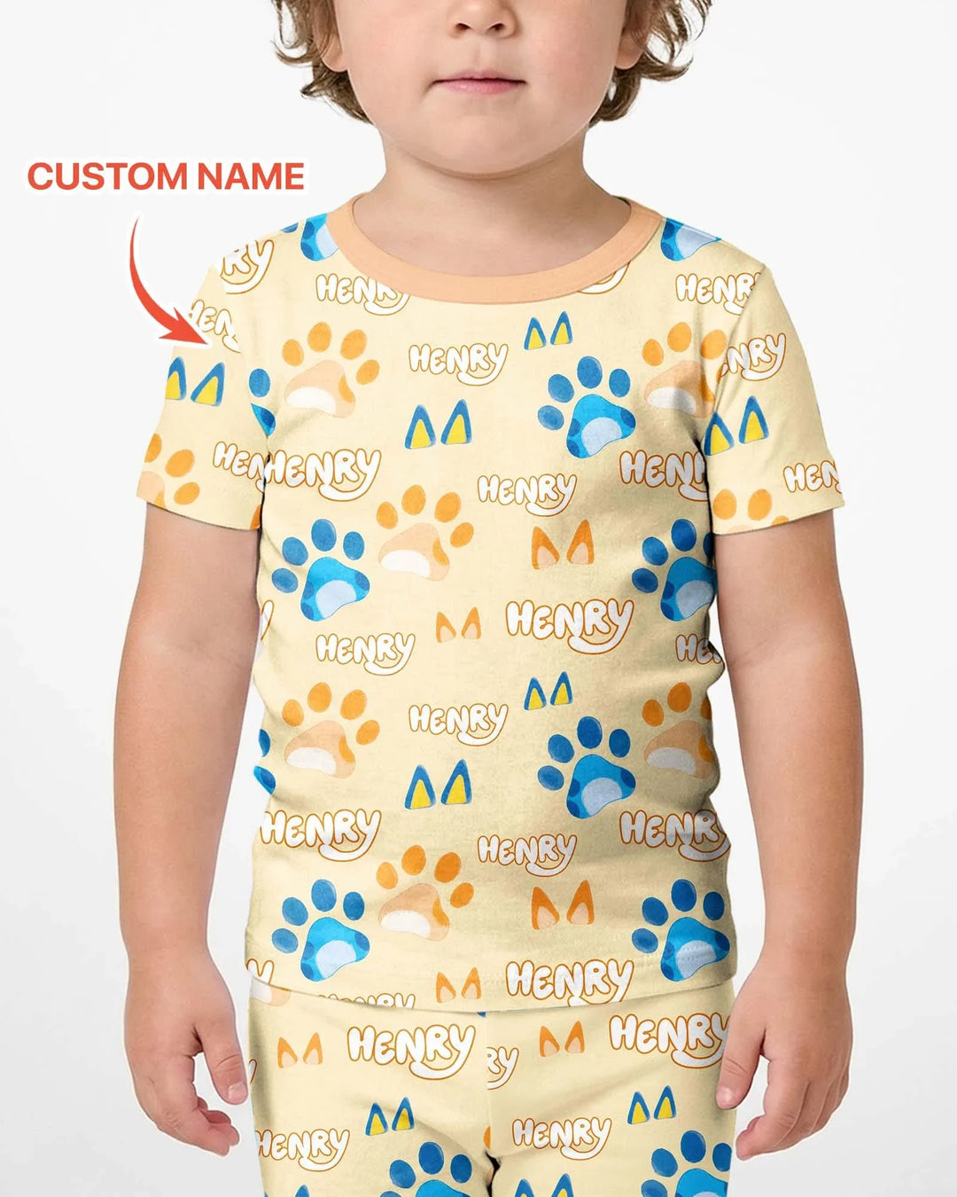 Custom Name Favourite Blue Dog Family Matching Bamboo Two Piece Short Sleeve Shorts Pajama Set