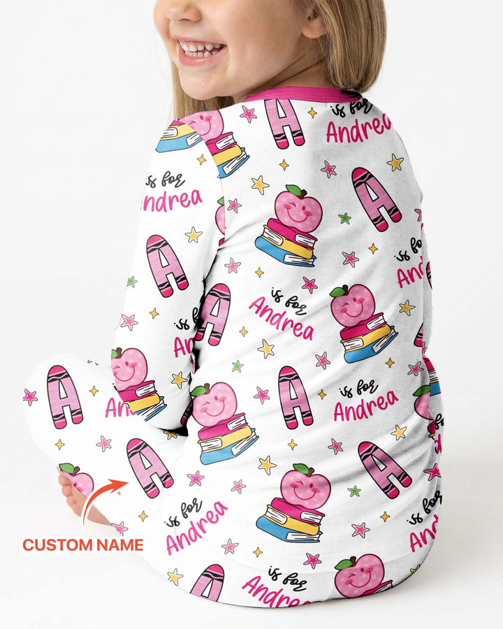 Custom Name Crayon Alphabet Bamboo Two Piece Long Sleeve Pajama Set