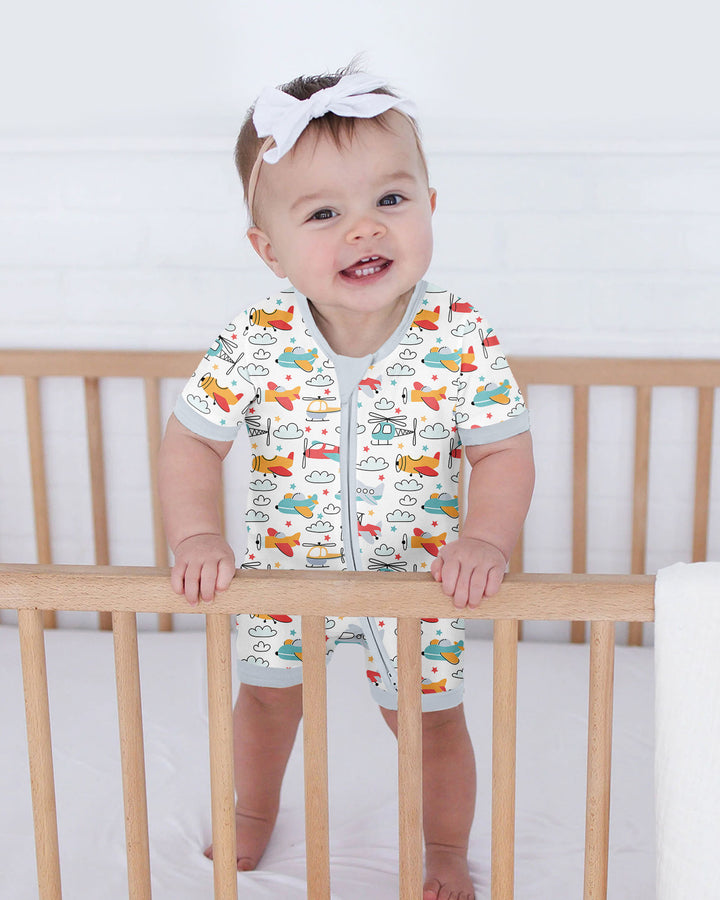 Airplanes and Helicopters Bamboo Shorty Zippered Romper
