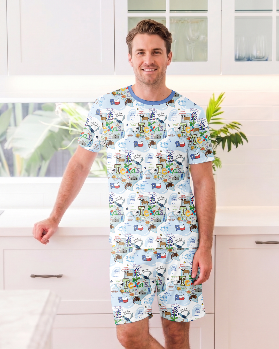 Texas Map Family Matching Bamboo Men Short Sleeve Short Pajama Set