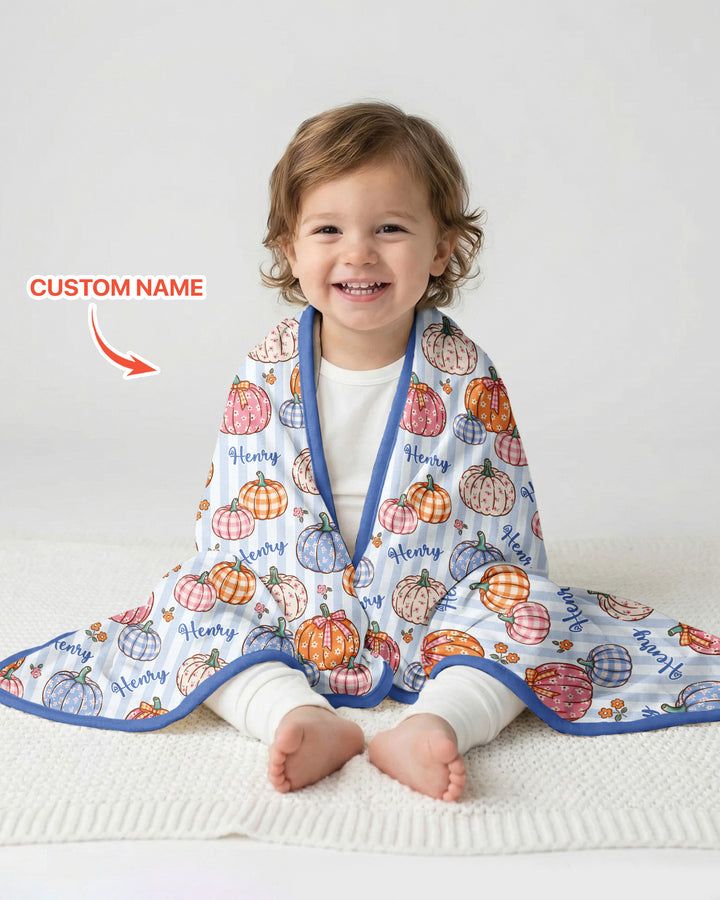 Custom Name Pumpkin Patch Bamboo Blanket