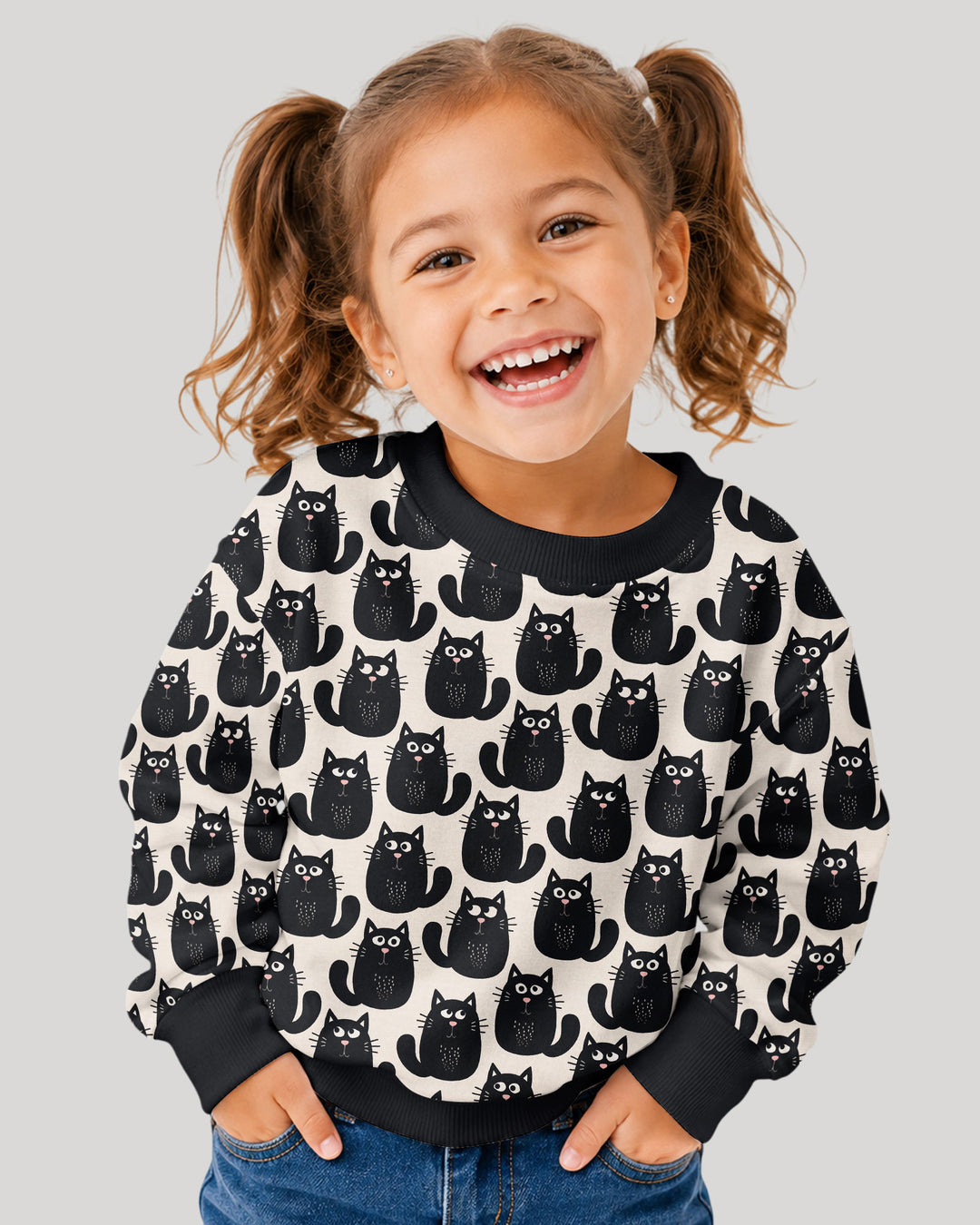 Moody Black Cats in Black and White Bamboo Crewneck Sweatshirt