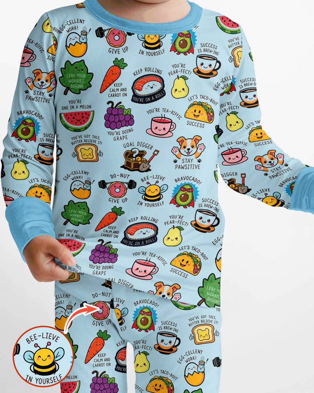 Cute Motivational Puns Bamboo Two Piece Long Sleeve Pajama Set