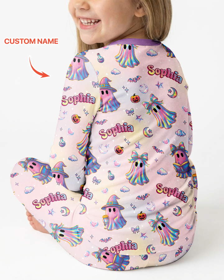 Holographic Cute Ghost Bamboo Two Piece Long Sleeve Pajama Set