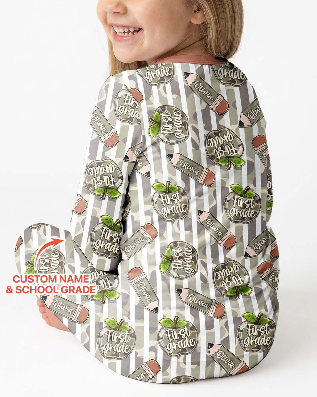 Custom Name Camo Apple Days Bamboo Two Piece Long Sleeve Pajama Set