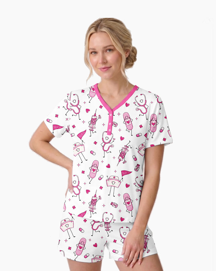 Cute Nurse Crew Bamboo Women Short Sleeve Short Pajama Set