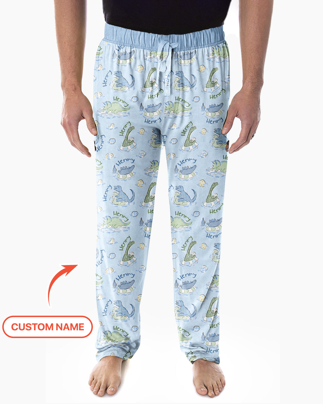 Dinos Swimming Custom Name Bamboo Men's Pajama Set