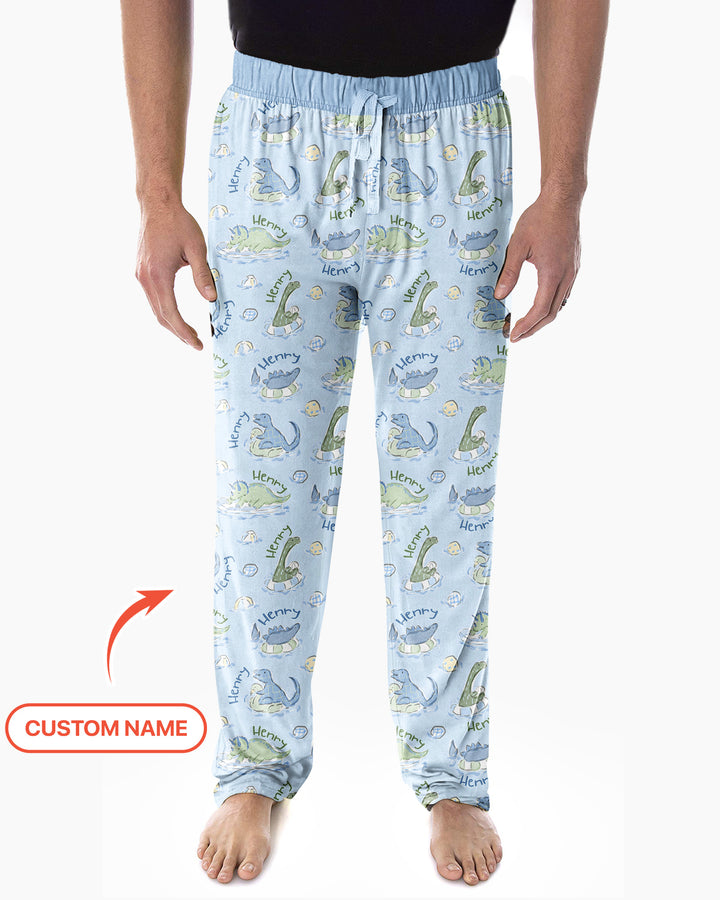 Dinos Swimming Custom Name Bamboo Men's Pajama Set