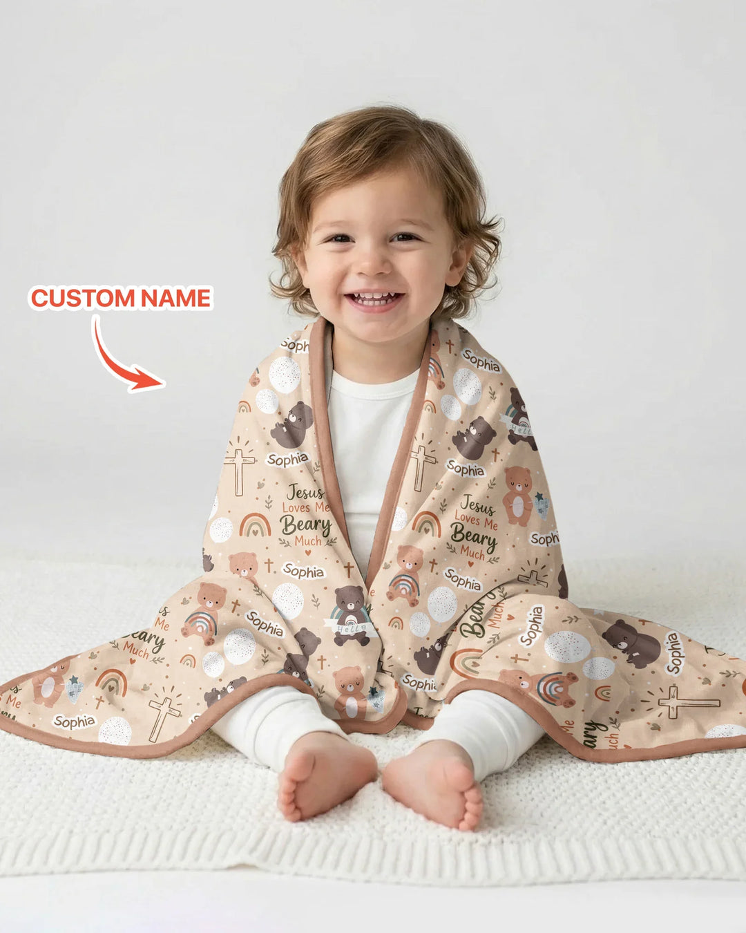 Custom Name Jesus Loves Me Beary Much Bamboo Blanket