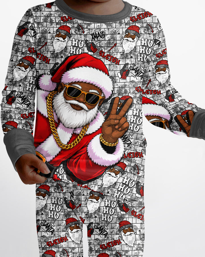 Santa Swag Christmas Bamboo Two Piece Long Sleeve Pajama Set