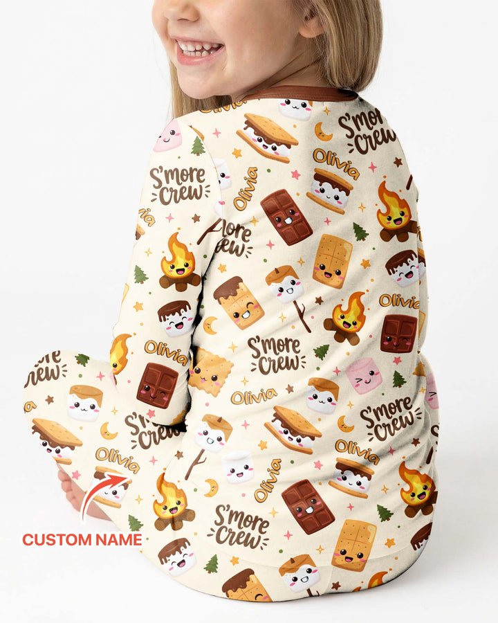 Custom Name Kawaii S'more Crew Family Matching Bamboo Two Piece Long Sleeve Pajama Set