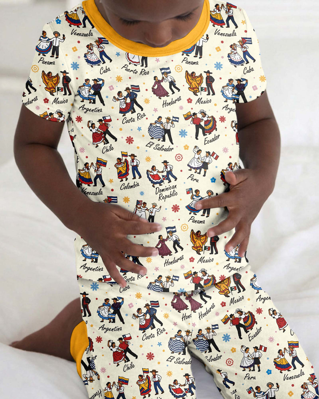 Hispanic Traditional Folkloric Dress Bamboo Two Piece Short Sleeve Pajama Set