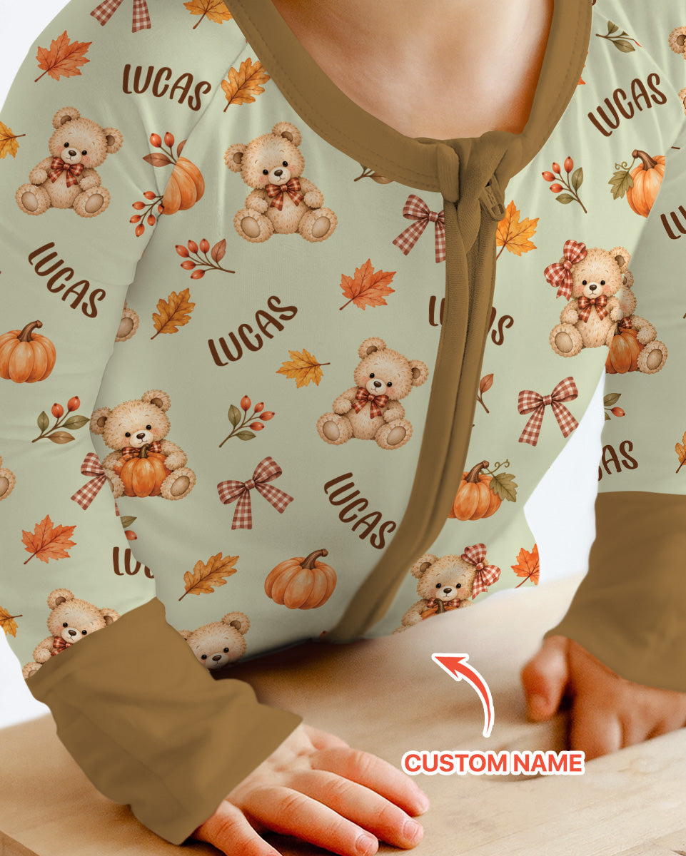 Fall Gingham Bow Teddy Bear Bamboo Convertible Zippy