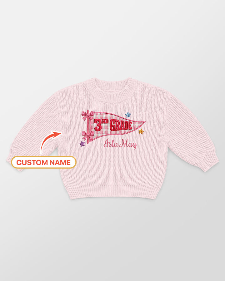Cute Kindergarten Embroidered Baby Name Bamboo Knit Sweater Bubble