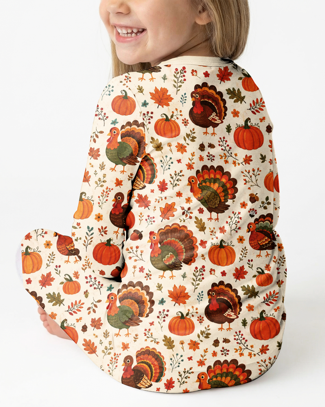 Turkey Autumn Pumpkin Bamboo Two Piece Long Sleeve Pajama Set