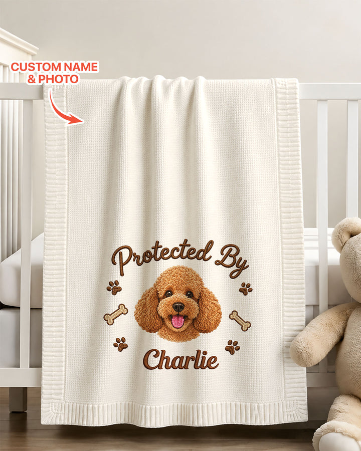 Protected By Dog Embroidered Baby Cotton Blanket