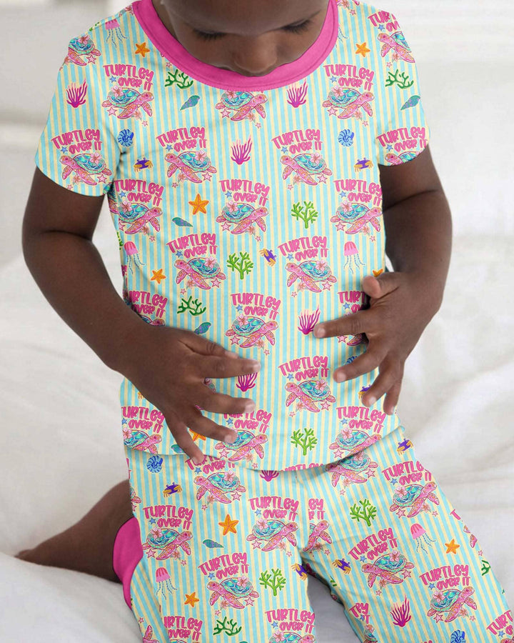 Turtley Over It Family Matching Bamboo Two Piece Short Sleeve Pajama Set