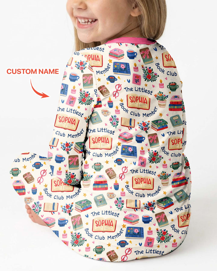 The Littlest Book Club Member Custom Name Bamboo Two Piece Long Sleeve Pajama Set