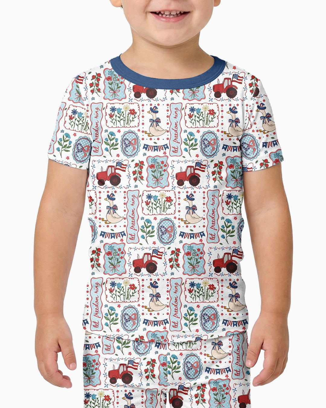 Patriotic USA Silly Goose Family Matching Bamboo Two Piece Short Sleeve Pajama Set