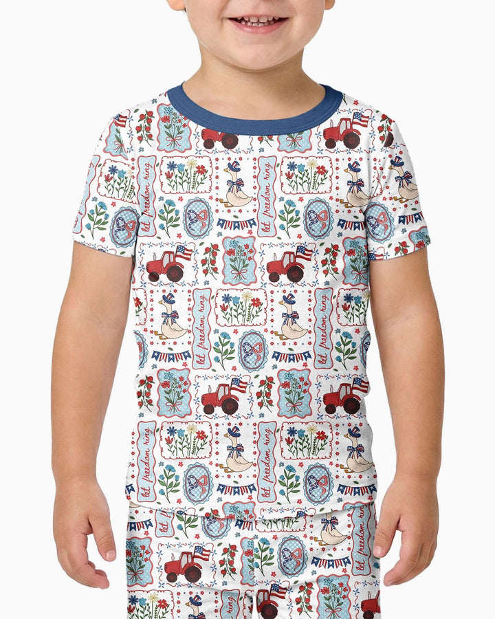 Patriotic USA Silly Goose Family Matching Bamboo Two Piece Short Sleeve Pajama Set