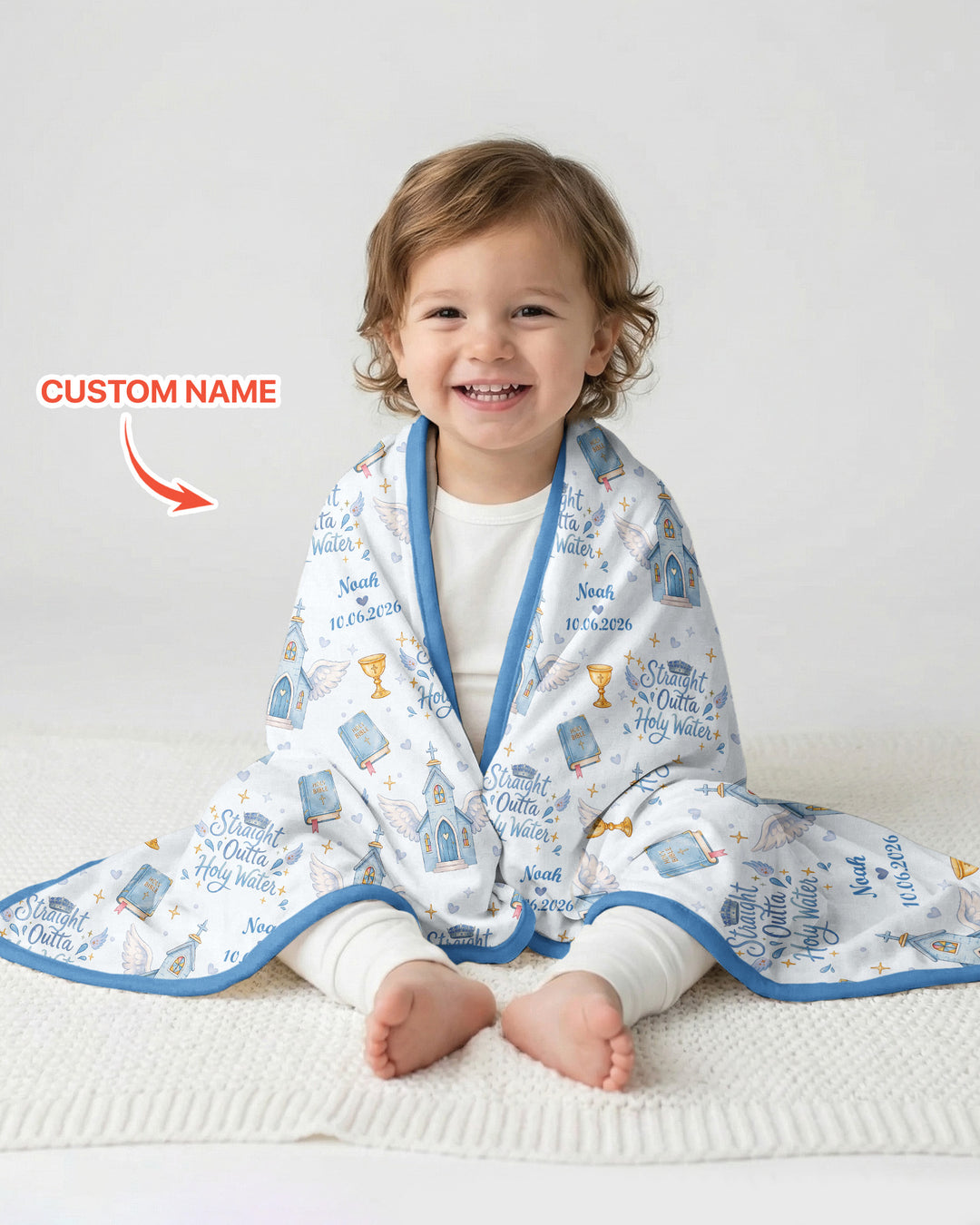 Custom Name Baptism Christening Straight Outta Holy Water Bamboo Blanket
