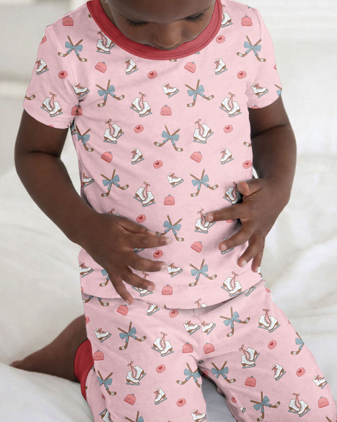 Girly Hockey Pink Bamboo Two Piece Short Sleeve Pajama Set