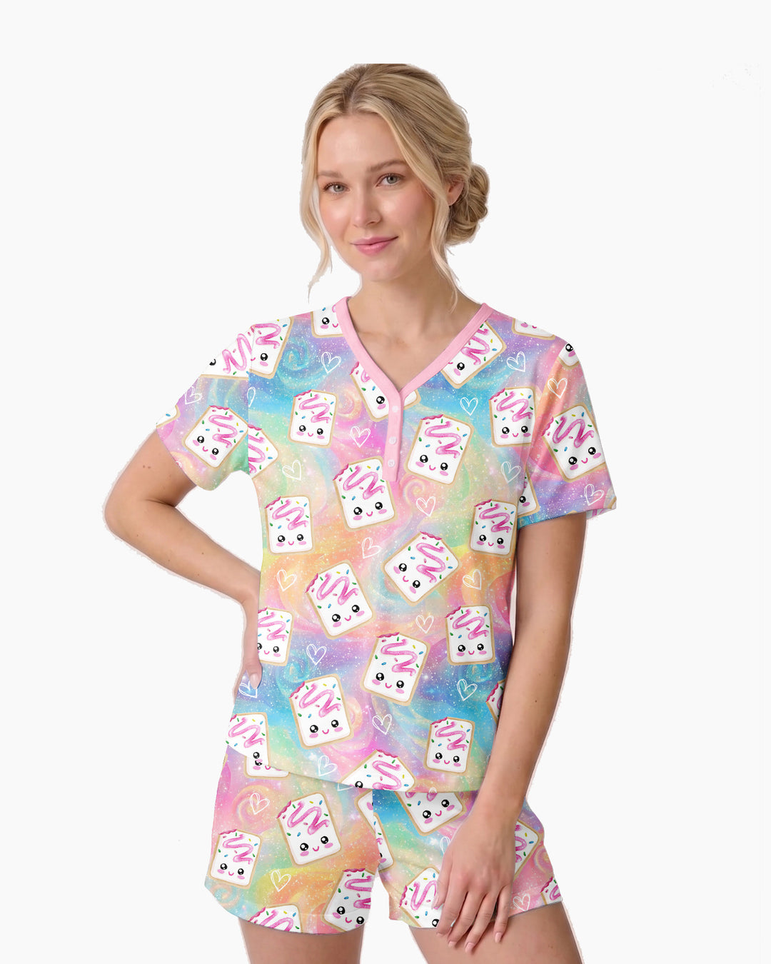 Kawaii Sprinkle Pastry  Bamboo Women Short Sleeve Short Pajama Set