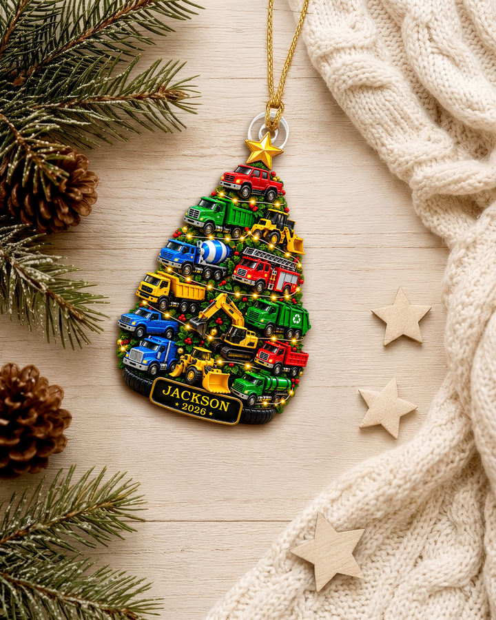 Christmas Construction Vehicles - Personalized Acrylic Ornament