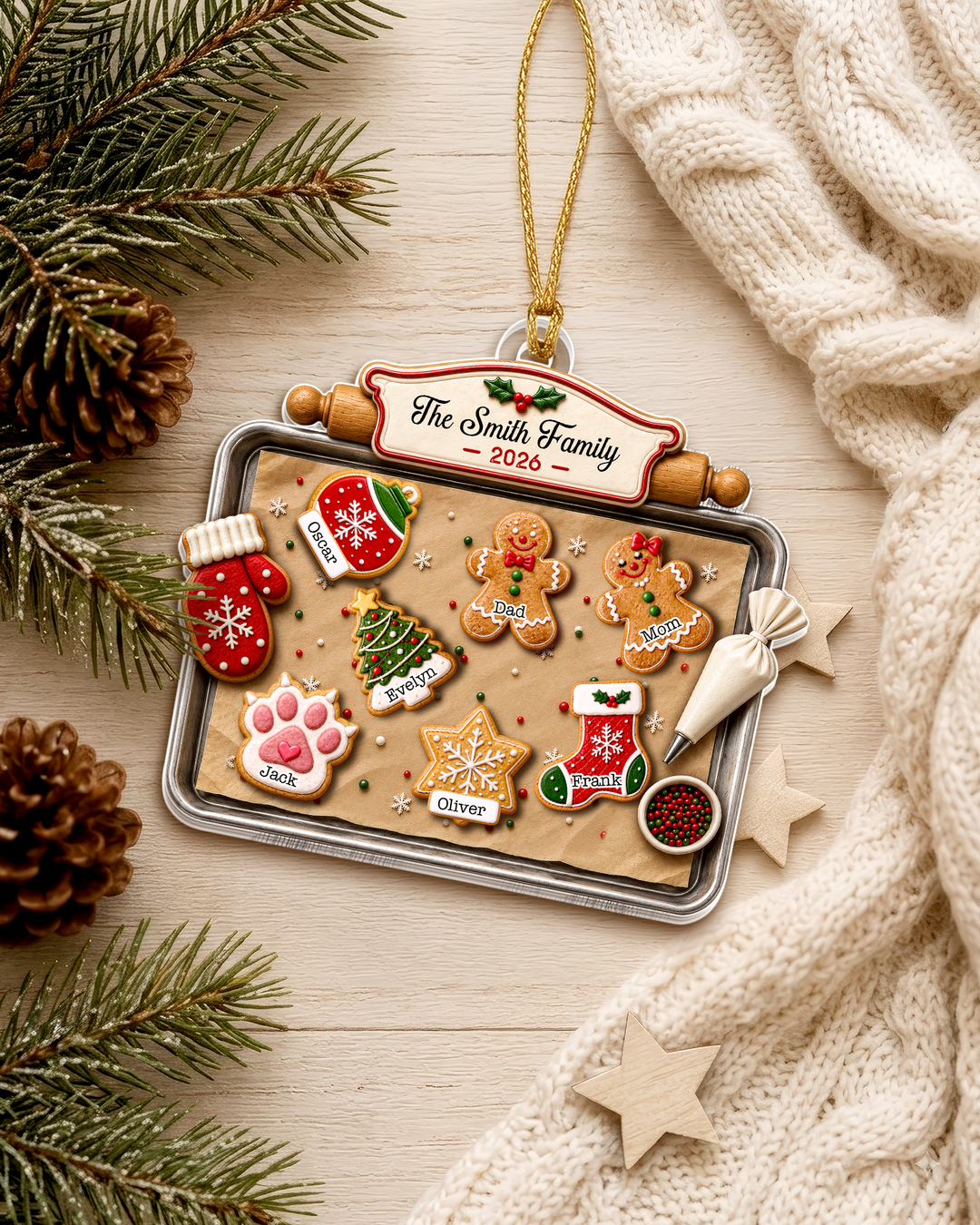 Gingerbread Cookie Family - Personalized Acrylic Ornament