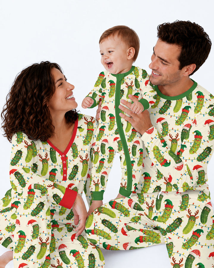 Cheerful Christmas Pickle Bamboo Men's Pajama Set