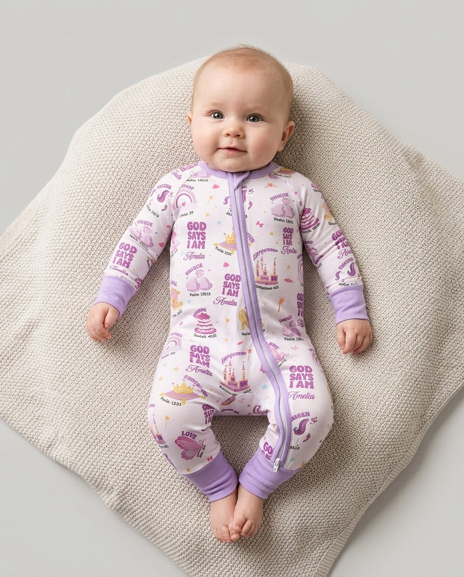 God Says I Am Custom Name - Dreamy Princess Bamboo Convertible Zippy