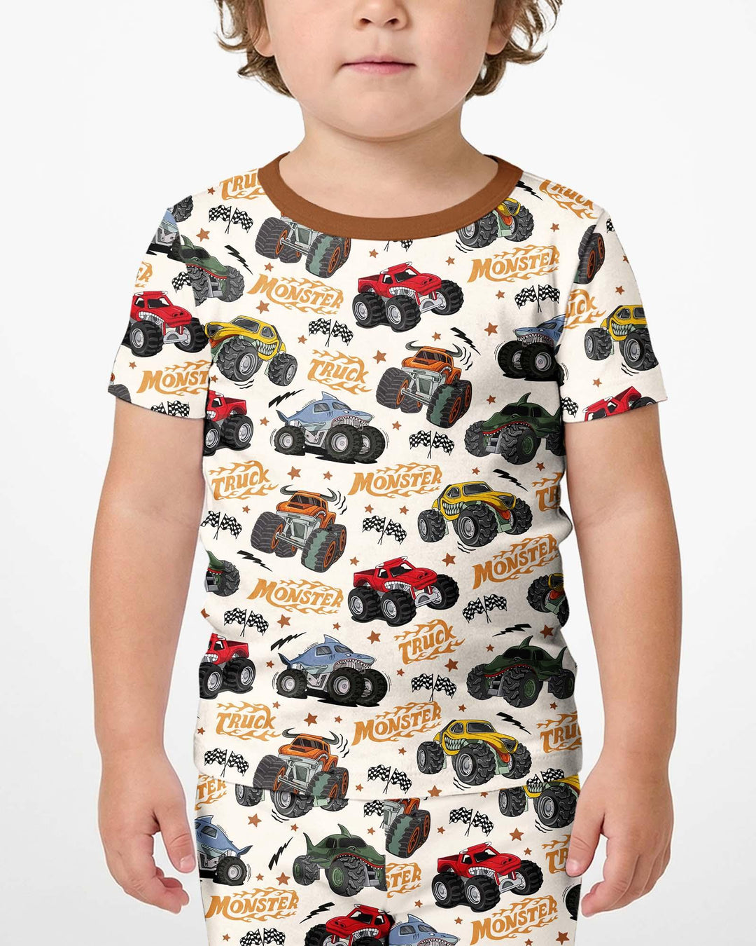 Vroom Vroom Monster Truck Bamboo Two Piece Short Sleeve Shorts Pajama Set
