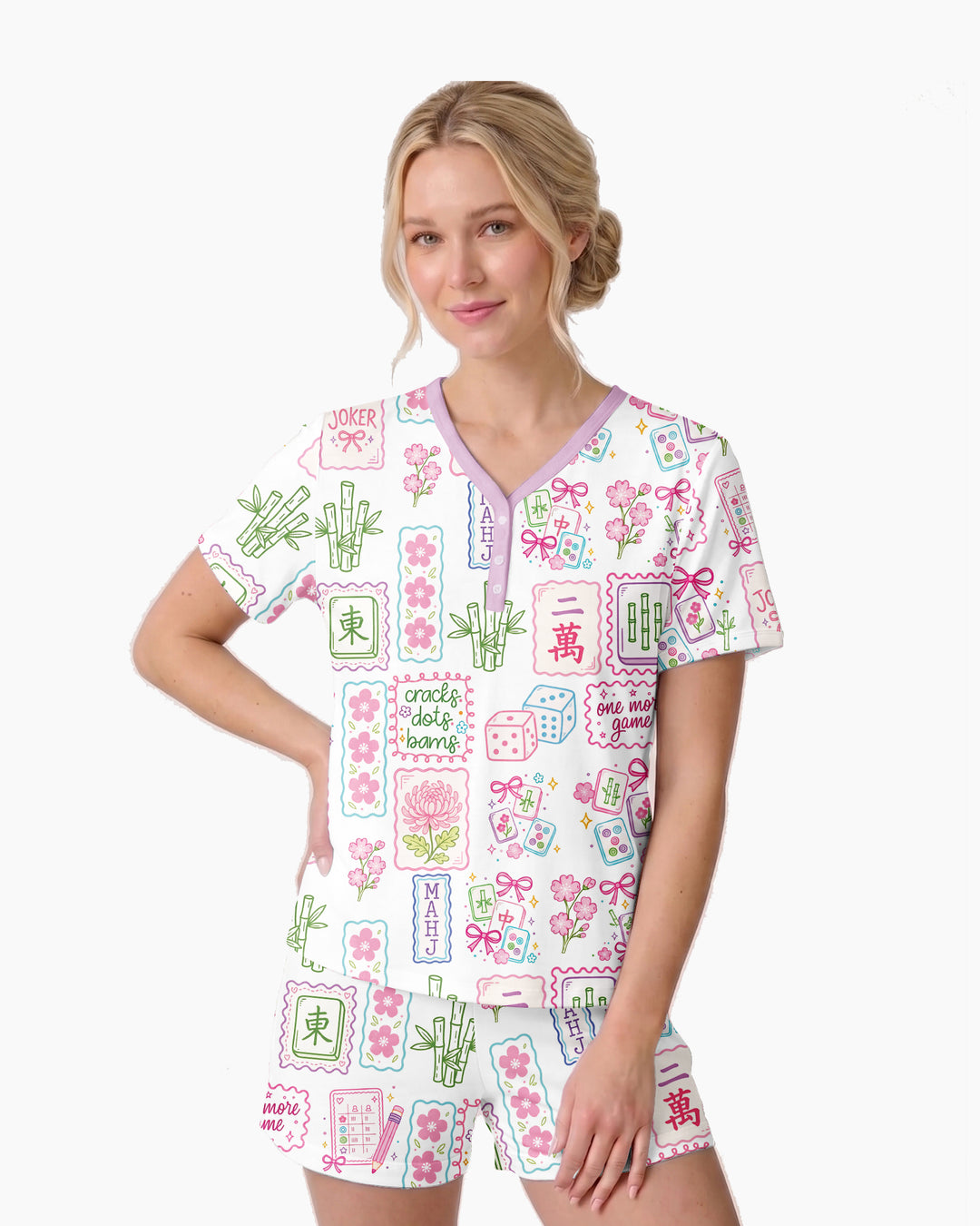 Cracks, Dots & Bams Mommy & Me Matching Bamboo Women Short Sleeve Short Pajama Set