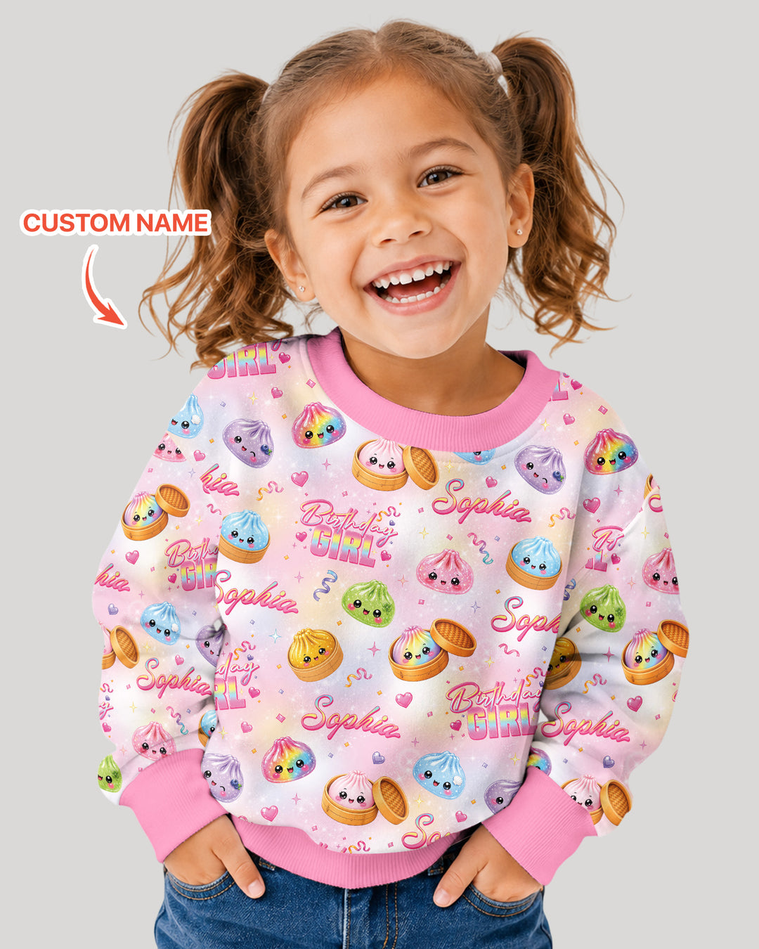 Birthday Girl Glitter Dumpling Bamboo Crewneck Sweatshirt