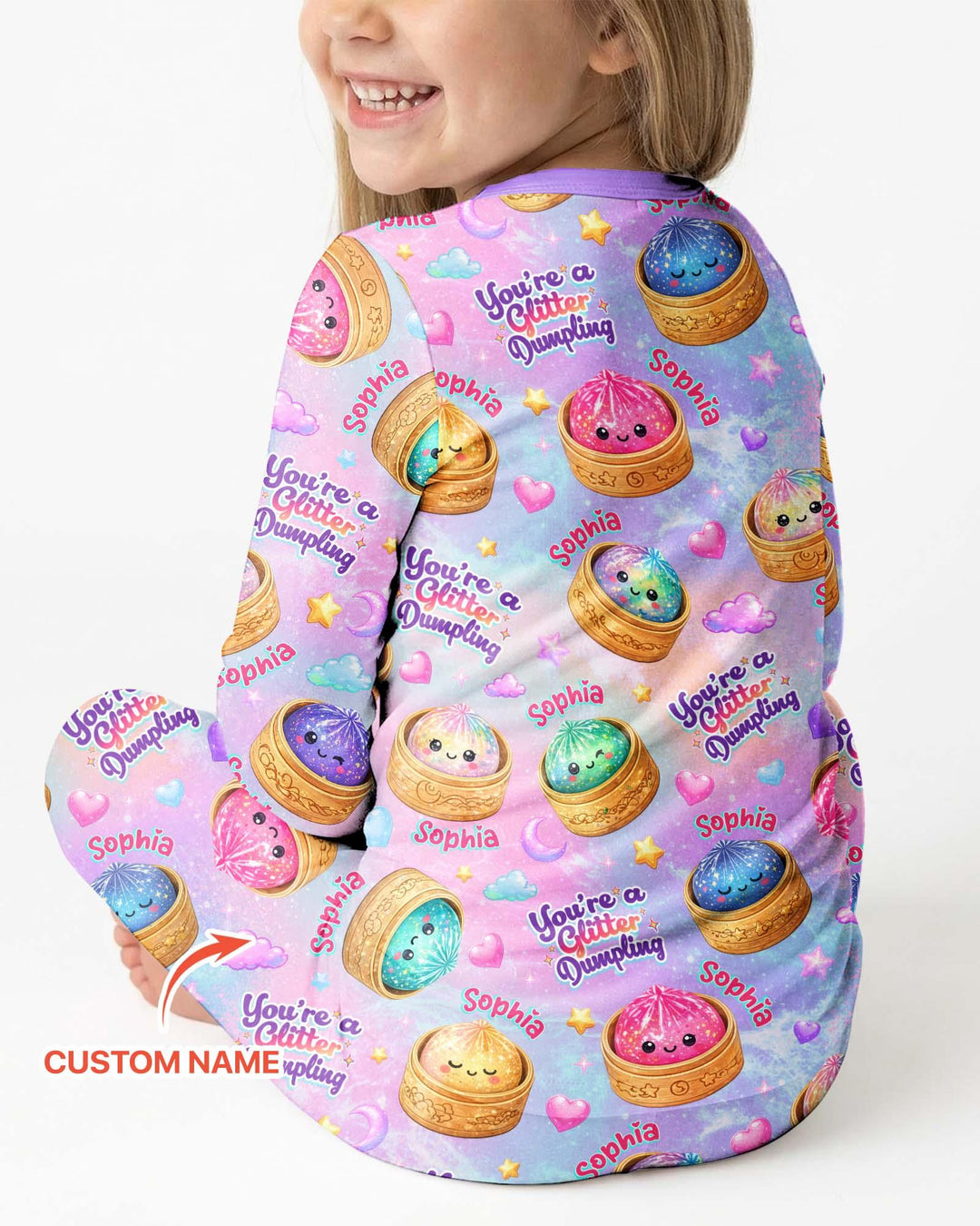 Custom Name You're A Glitter Dumpling Bamboo Two Piece Long Sleeve Pajama Set