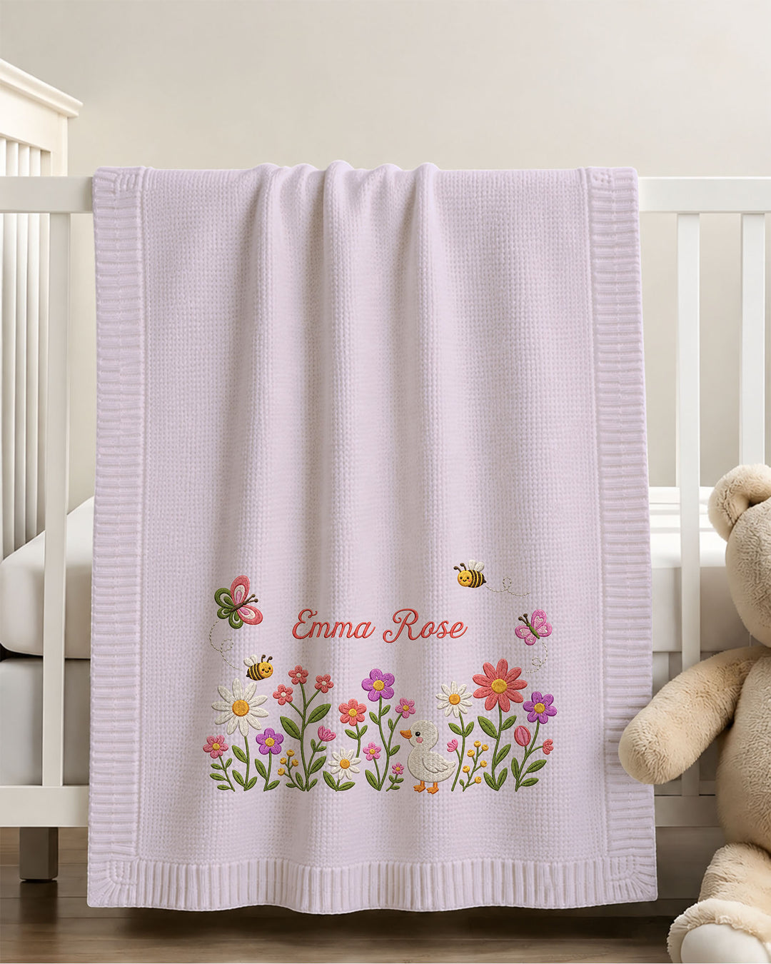 Lovely Floral Embroidered Baby Cotton Blanket