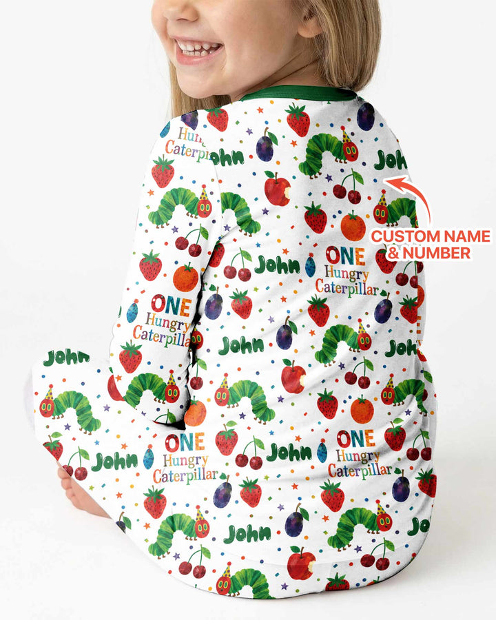 Custom Name And Age Hungry Caterpillar Bamboo Two Piece Long Sleeve Pajama Set